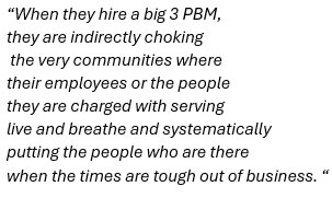 When they hire a big 3 PBM, they are indirectly choking the very communities where their employees or the people they are charged with serving live