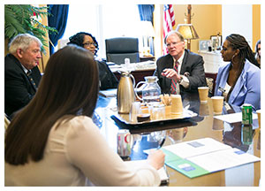 This Alabama delegation included (L-R) Danny Cottrell of Cottrell’s Hometown Pharmacy in East Brewton; Samford University McWhorter School of Pharmacy students Anisha Jackson; Bill Eley, America Pharmacy Cooperative Inc.’s director of legislative affairs; and Samford student Destiny Rogers