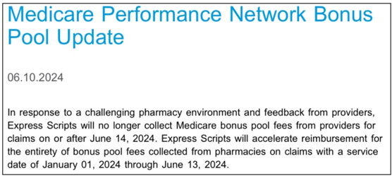medicare performance network bonus pool update