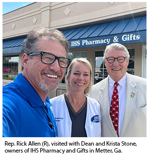 Rep. Rick Allen (R), visited with Dean and Krista Stone, owners of IHS Pharmacy and Gifts in Metter, Ga. 